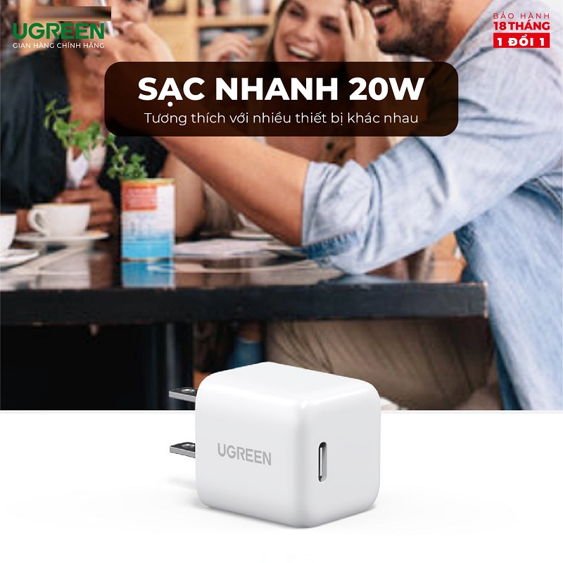 Củ sạc nhanh 20W UGREEN 10219 Cổng sạc nhanh PD 3.0, QC 4.0 Thiết kế nhỏ gọn, chân cắm US